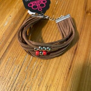 Paparazzi Brown Leather and Red Beaded Bracelet